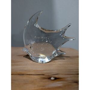 Blown Glass Art‎ Large Beautiful Clear Angel Fish Figurine Paperweight
